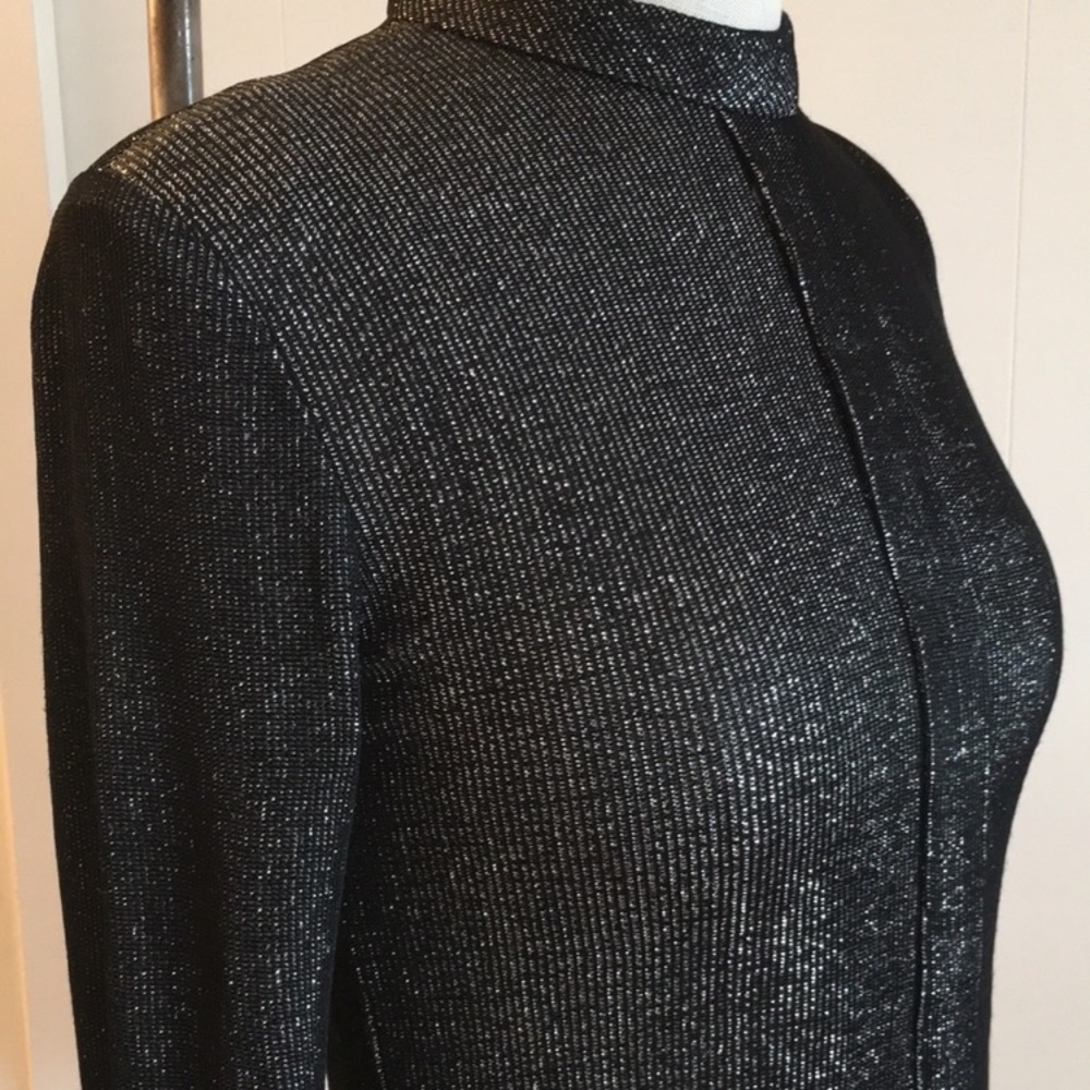 Vintage 1980s 1990s knit top, mock turtle neck, back zipper, long sleeves, S - Picture 2 of 6